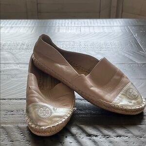 Tory Burch Beige and Gold Espadrilles